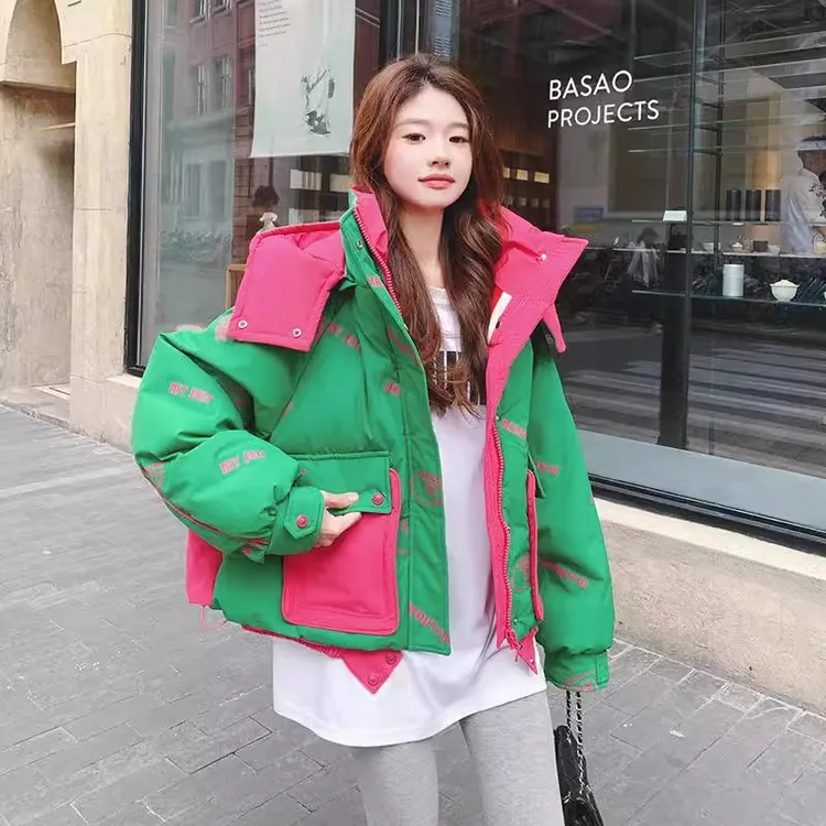 设计感羽绒服女2024冬季新款小个子短款欧货休闲拼接加厚工装外套
