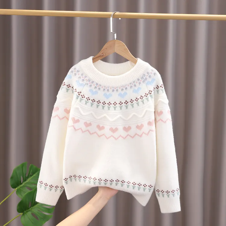 加绒女童毛衣2025最新款爆款女孩秋冬打底上衣宝宝儿童套头针织衫