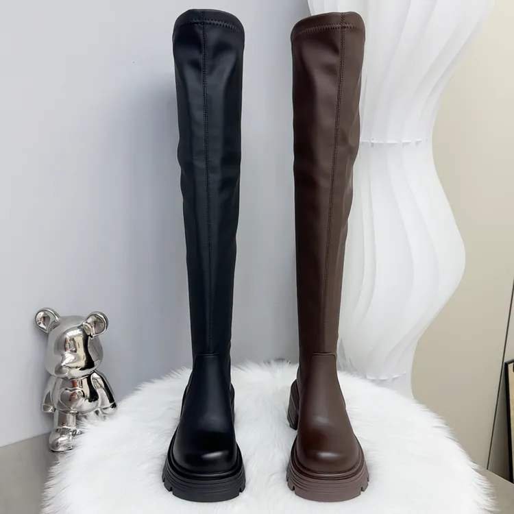 过膝盖的长筒靴女厚底防水台加绒保暖长靴女2024年冬季弹力瘦瘦靴