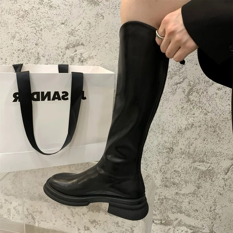 2024秋冬新款长靴子女秋冬季款韩版高筒中跟法式长筒骑士女靴