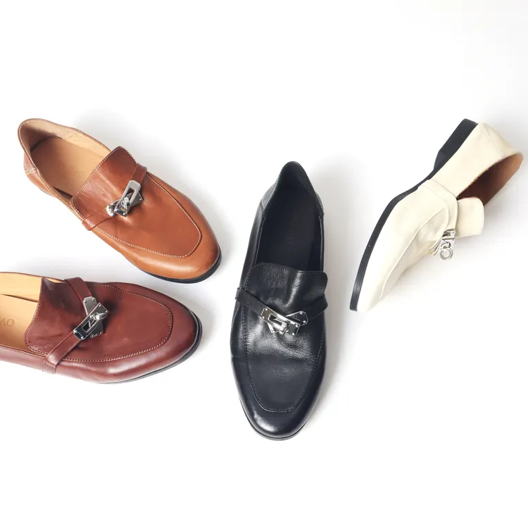 PaiJiao/排角锁扣复古方头马皮单鞋一脚蹬乐福鞋小皮鞋女930