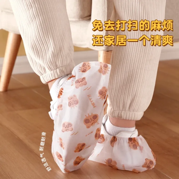 【全国新疆包邮】一次性印花卡通鞋套无纺布加厚家用防滑耐磨脚套商品图