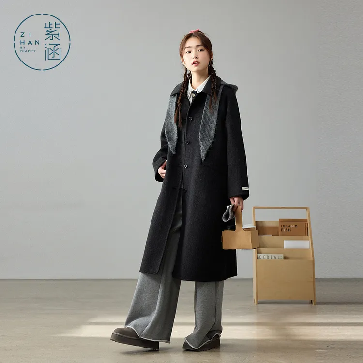 【女装】紫涵长款双面羊毛呢大衣女冬新款高级感保暖外套Z4Z10AW564