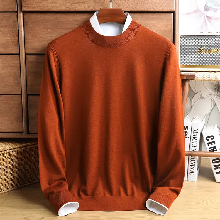 薄款羊毛保暖打底衫秋冬圆领针织时尚半高领男士男款长袖可机洗