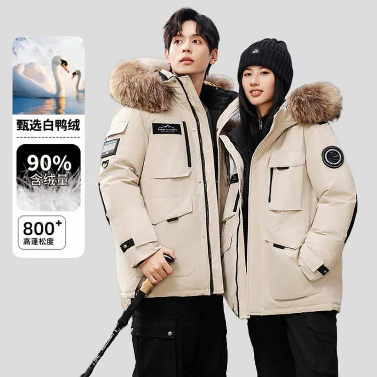 工装派克羽绒服情侣款冬季极寒加厚大毛领男女工装外套