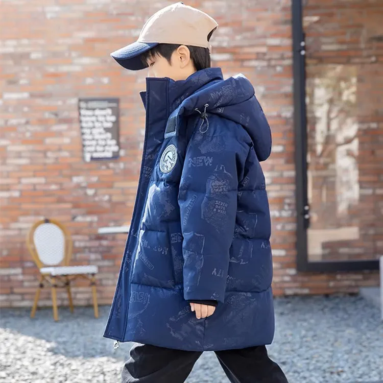 2024冬季新洋气儿童羽绒服男童中大童长款加厚迷彩男孩童装外套