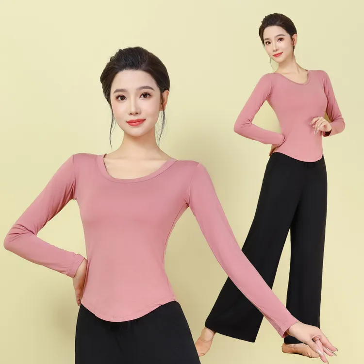 舞蹈练功服上衣女现代舞跳舞服新款成人长袖专业修身形体训练服装