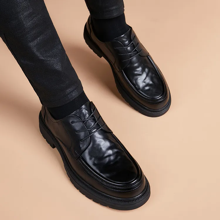 高级感痞帅皮鞋男头层牛皮2025新款爆款商务休闲鞋透气百搭英伦风