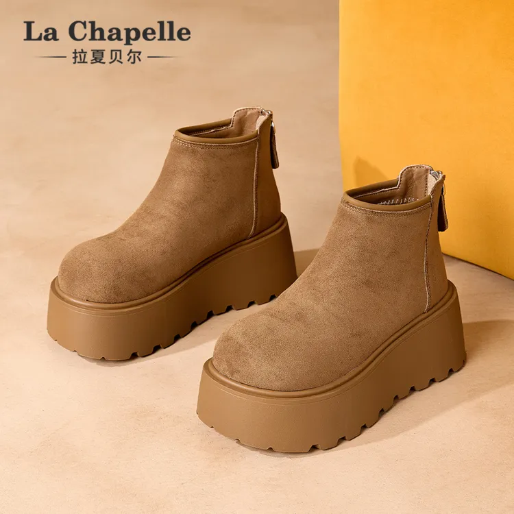 拉夏贝尔雪地靴女2025复古马丁靴厚底靴子英伦风百搭加绒厚底靴子