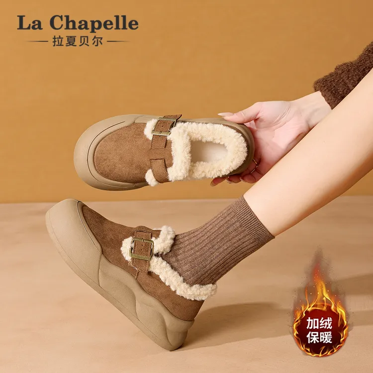 拉夏贝尔2025新款网红爆款时尚勃肯鞋加绒加厚防寒厚底鞋保暖软底
