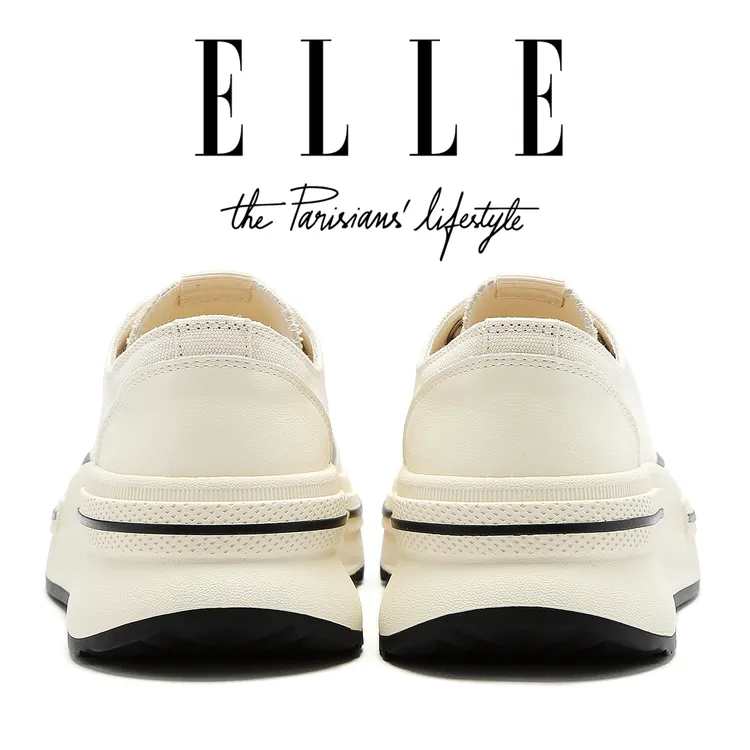 ELLE厚底小白鞋女士复古港风chic帆布鞋日系文艺学院风高级感板鞋