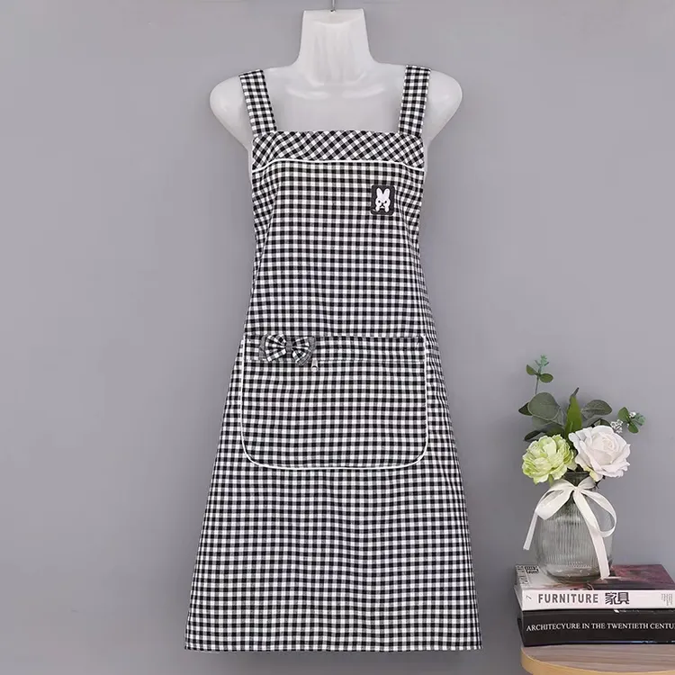 洋气韩版新款双层透气棉布围裙女厨房家用做饭上班防污耐脏工作服