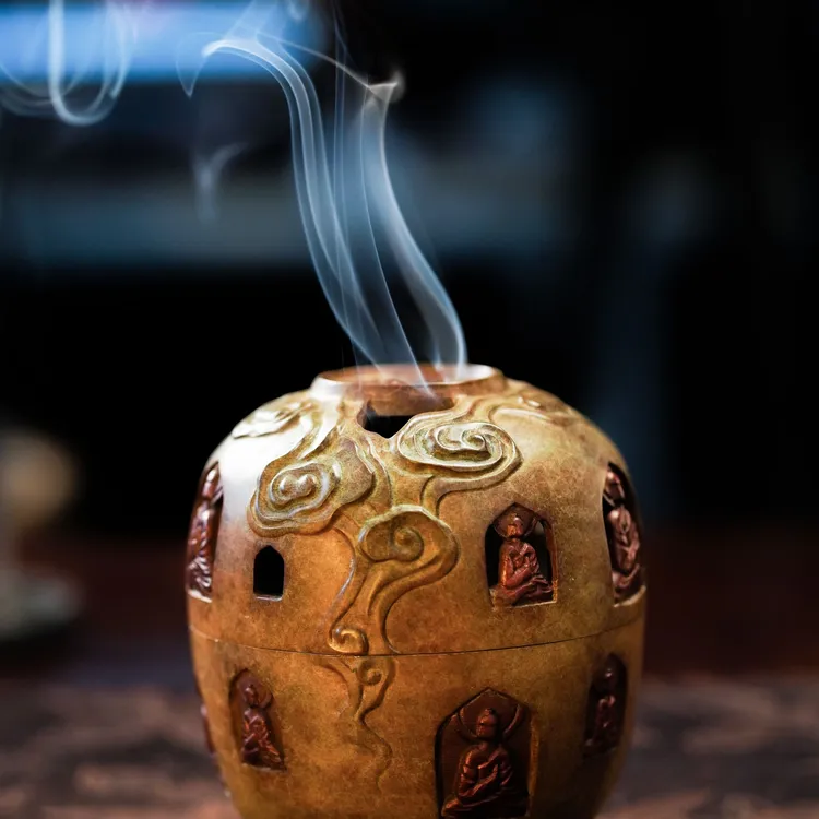 【石窟系列】龙门石窟复古黄铜香炉苏工手工上色黄铜小香炉摆件