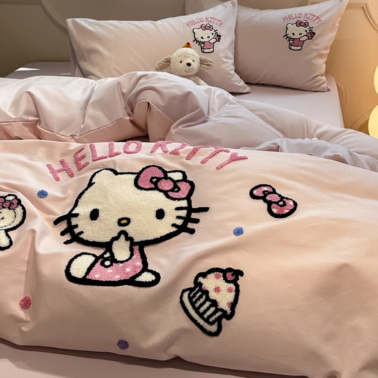 【朵罗塔】公主风可爱Kitty猫全棉磨毛四件套秋冬加厚纯棉被套床单