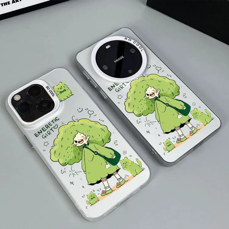 緑发女适用苹果14/15华为P60/OPPOa2/vivoX100S/小米/一加手机壳