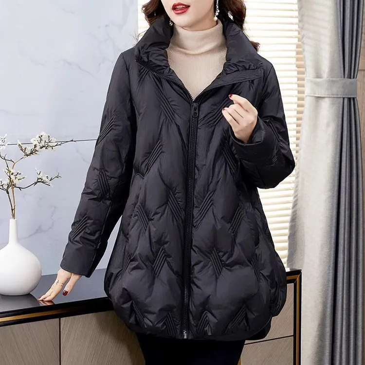 200斤高档大码中长款保暖白鸭绒羽绒服女新款冬季高端气质外套