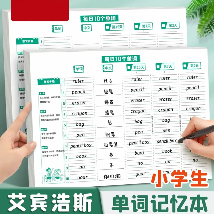 【老师推荐】英语单词记忆本小学生初中生单词艾宾浩斯遗忘记忆曲线