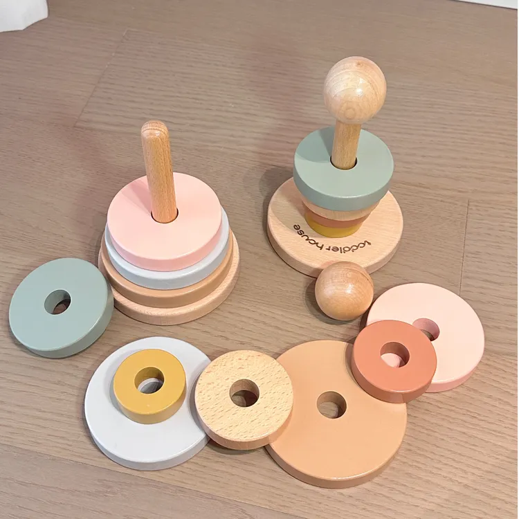 彩虹堆塔叠叠乐木质婴儿童大小套圈益智宝宝智慧早教启蒙趣味认知
