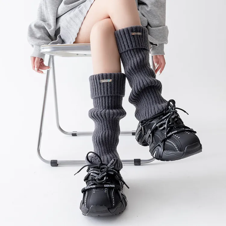 日系少女加绒堆堆袜金属标袜套加厚针织袜套女秋冬秋冬宽松腿套