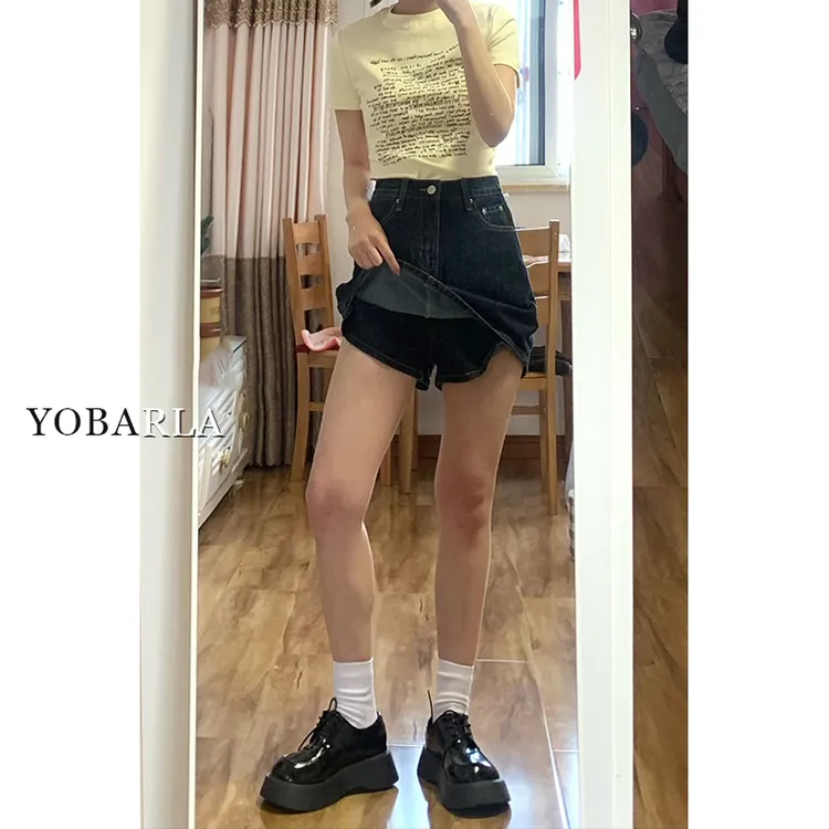 复古蓝高腰牛仔半身裙女秋冬大码遮肚显瘦小个子a字包臀短裙2282