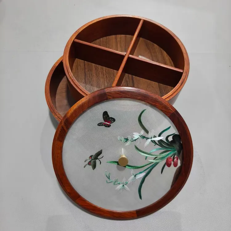 新中式手工刺绣双面绣二十公分糖果盒双层设计苏绣双面绣客厅摆件
