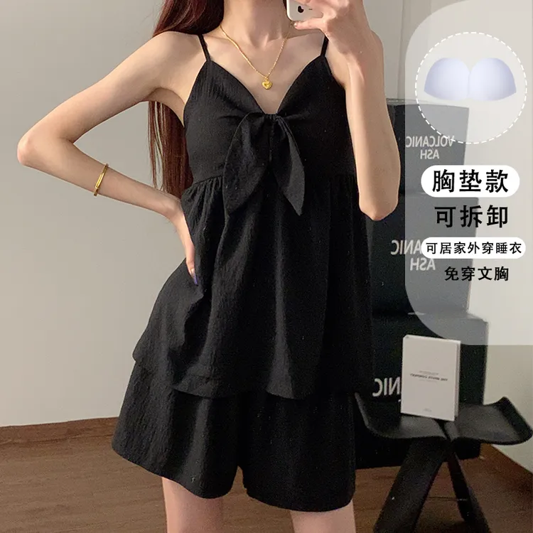 南方生活高级感夏天睡衣可外穿女生带胸垫免穿bra甜美吊带家居服