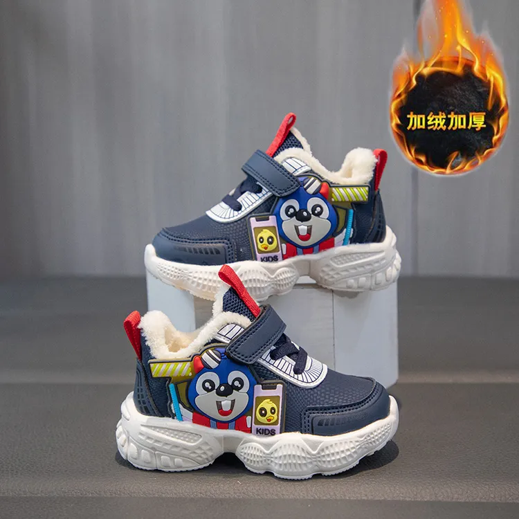 冬季保暖棉鞋男童鞋子宝宝鞋加绒加厚机能鞋软底幼儿皮面防水冬鞋