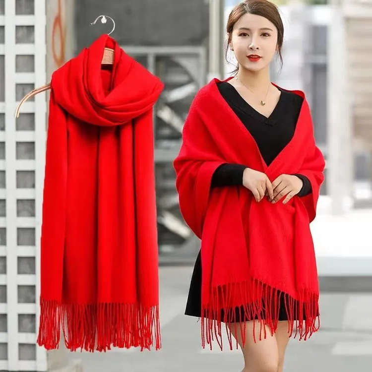 中国红年会活动围巾时尚通用披肩聚会大红色围脖秋冬季保暖百搭