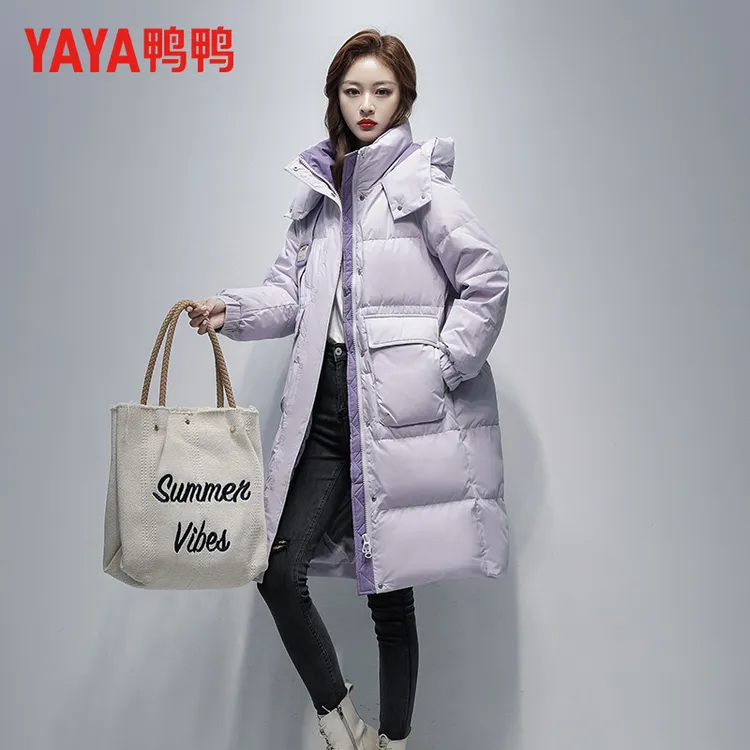 鸭鸭女款羽绒服女连帽中长款2025冬季时尚新品保暖加厚丫丫90鸭绒