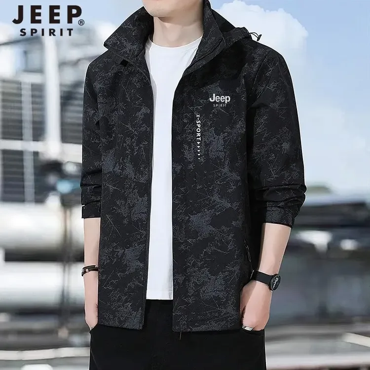 JEEPSPIRIT夹克男外套春秋季新款冲锋衣情侣户外大码男休闲外套潮
