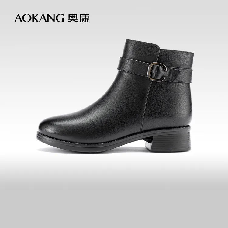 奥康女鞋2025新款品质真皮加绒保暖防滑妈妈鞋高帮女士舒适皮靴