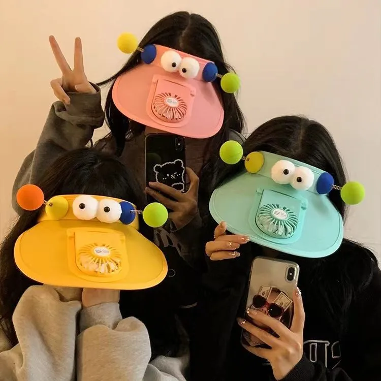 网红爆款皮洛姆带风扇防晒空顶帽户外大檐防紫外线可充电风扇帽