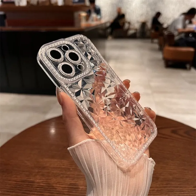 高级感透明钻石纹苹果15手机壳iPhone14Promax全包13防摔12软11女