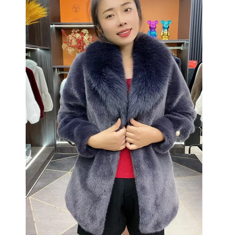 2025新款大毛领貂绒中长外套女70衣长秋冬外套女
