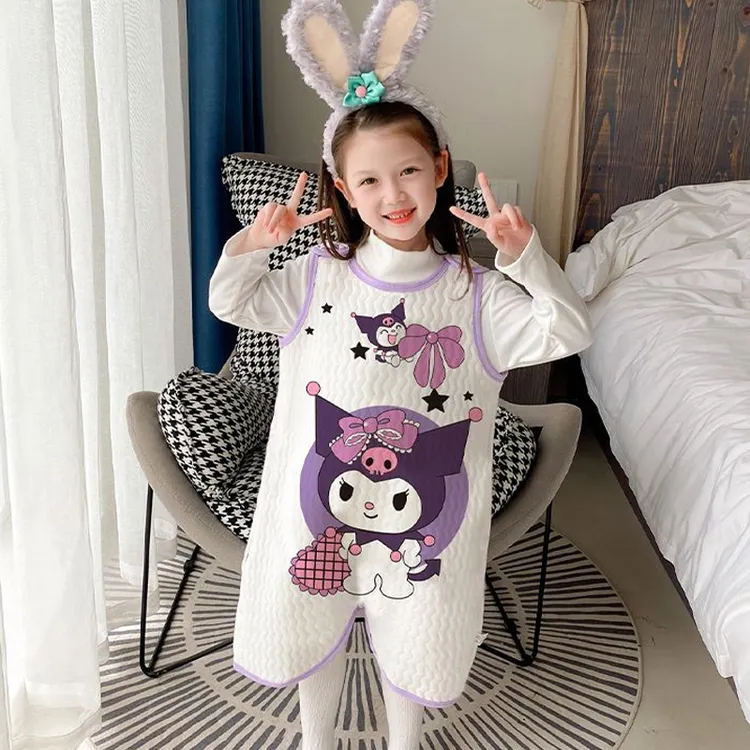 儿童睡衣女孩夏季睡袋三层加厚款库洛米纯棉护肚子神器宝宝防踢被
