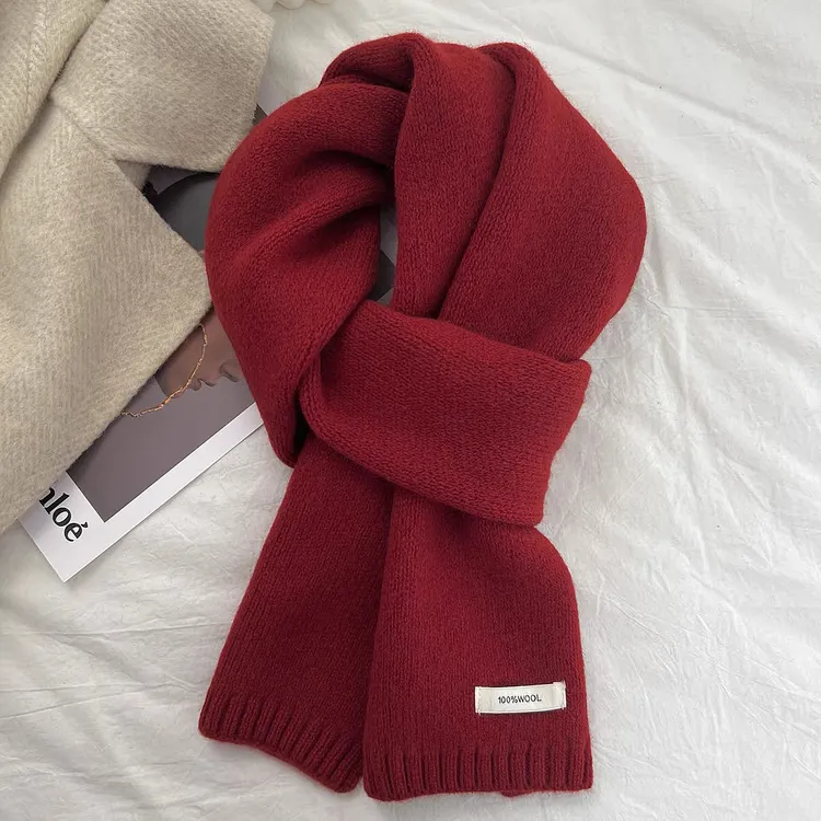 澳洲全羊毛围巾冬季保暖百搭精品针织红色秋冬季纯色时尚百搭