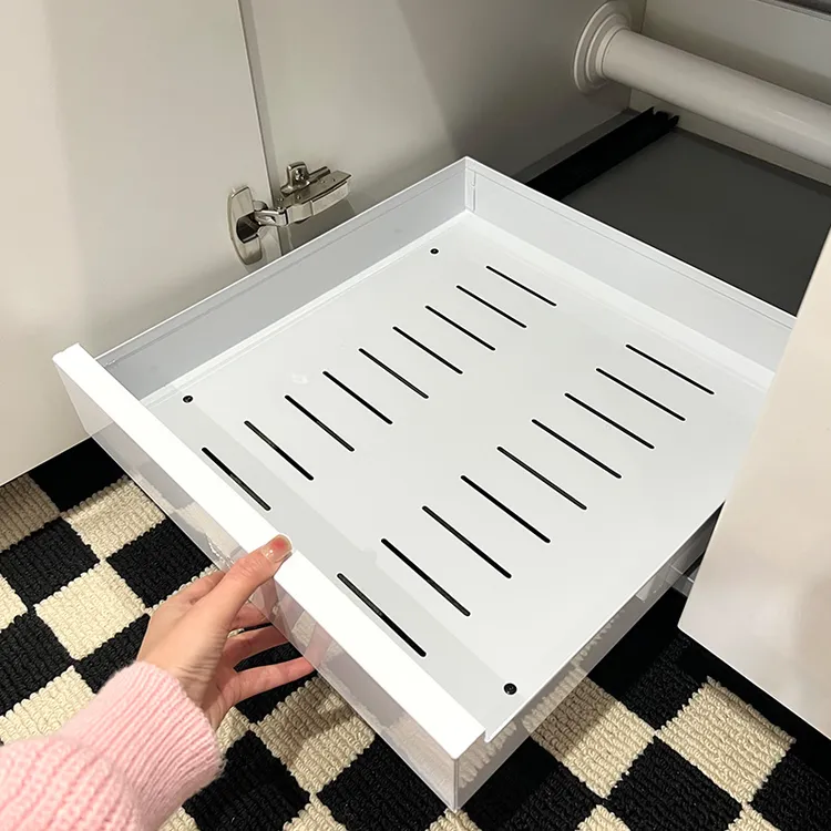 帅仕抽拉式置物架厨房收纳调料瓶锅具拉篮橱柜内抽屉储物篮【达人】