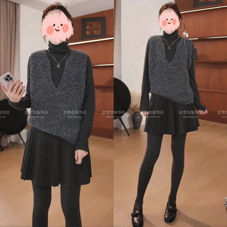 冬季炸街一整套时尚潮流百搭精品女装打底衫马甲半身裙新款三件套