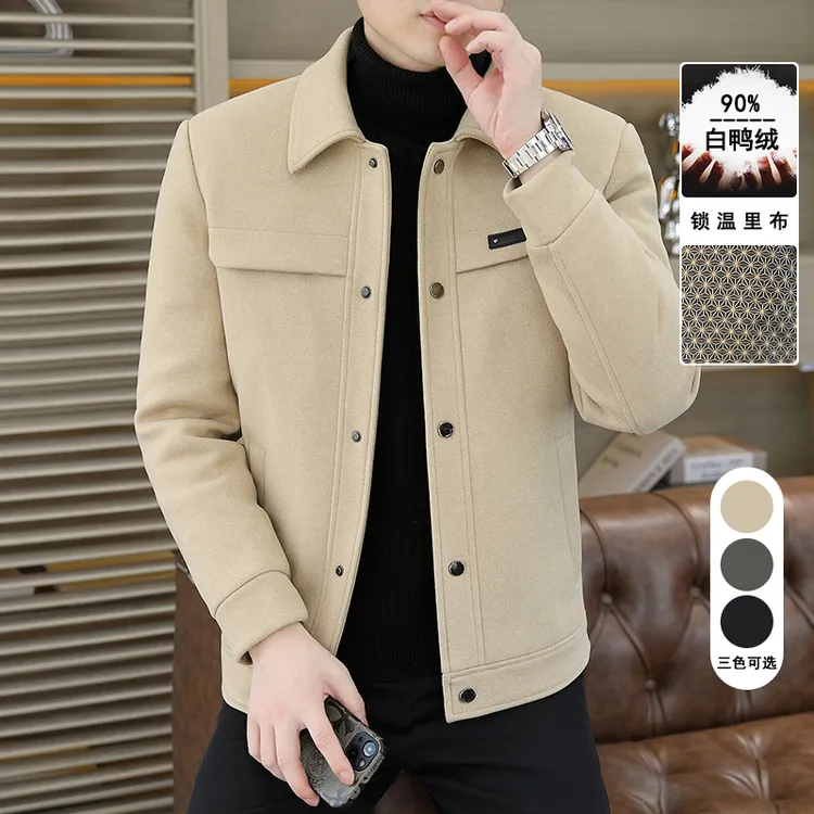 高档毛呢外套男士冬季翻领休闲加厚时尚潮流洋气品质呢子大衣男装