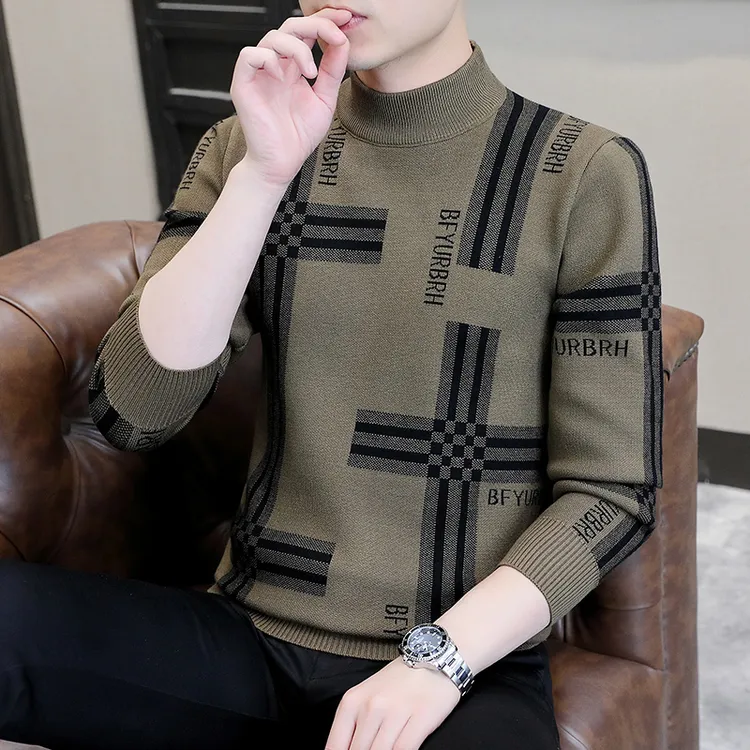 高档毛衣男士半高领秋冬季保暖防寒打底衫时尚帅气毛线衣中领6963