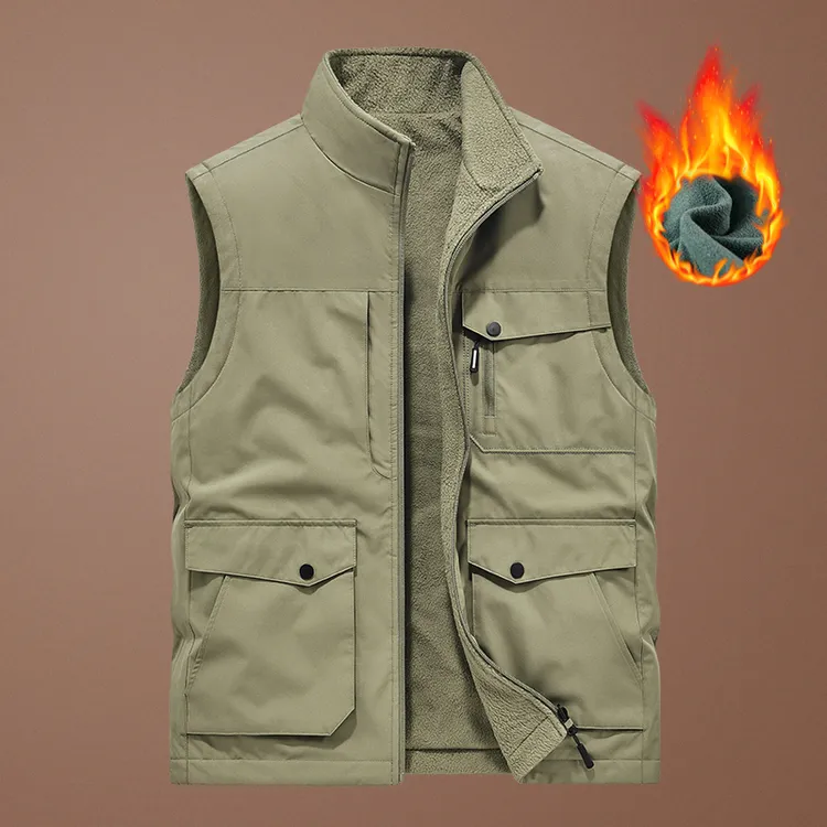 JPDUN/吉普盾双面穿加绒马甲男士秋冬新款多口袋休闲工装户外背心