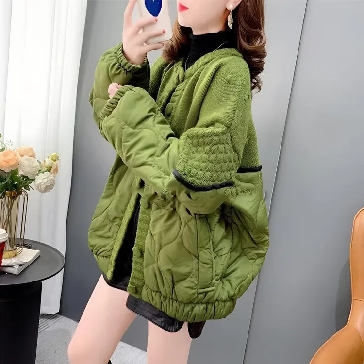 宽松设计感拼接毛衣开衫女2025新款秋季韩系慵懒风厚款针织衫外套