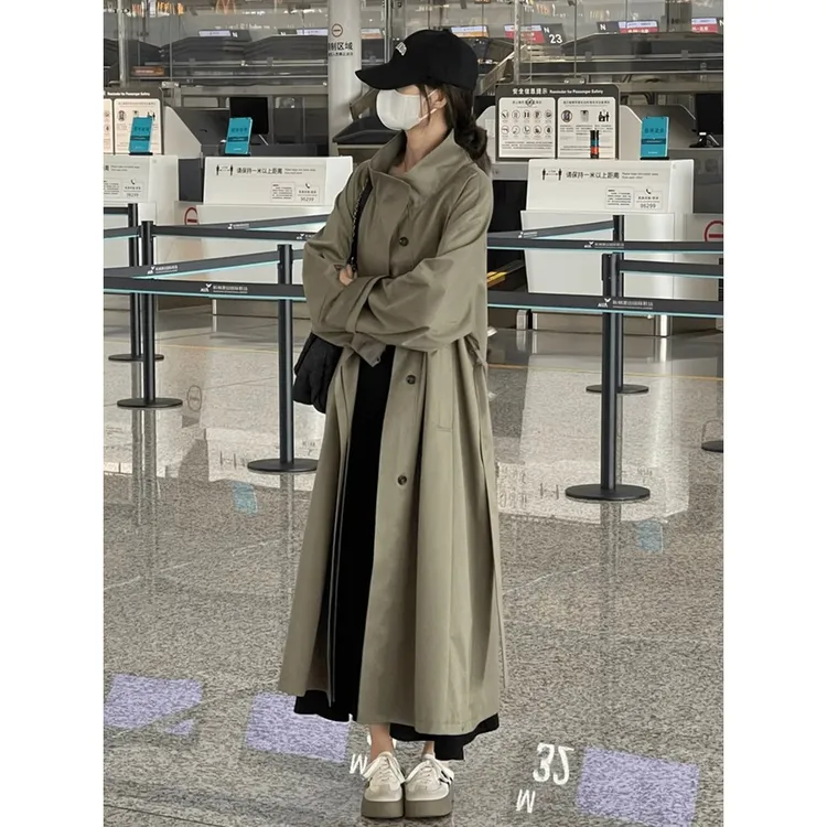 韩系慵懒风垂感宽松风衣外套女秋季新款小个子高级感休闲长款大衣