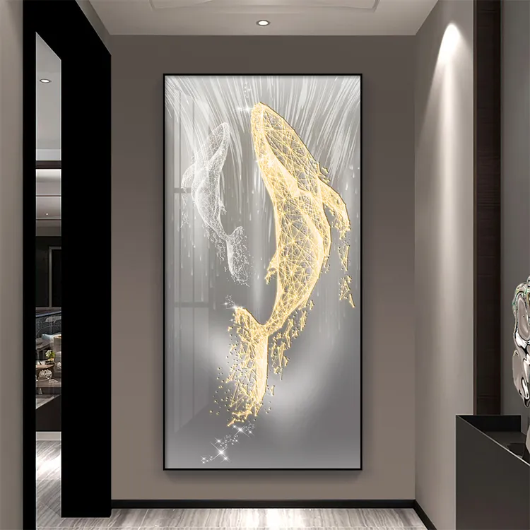 百霖鑫鲸鱼轻奢玄关装饰画晶瓷高档客厅背景墙壁画走廊尽头挂画