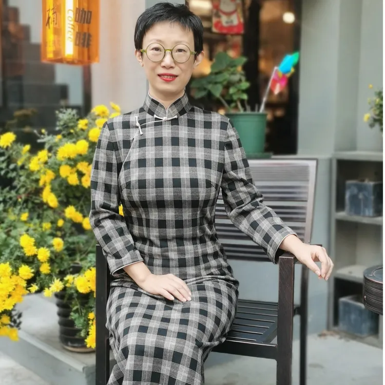 灵犀纺秋冬新款经典格子纹旗袍两色可选