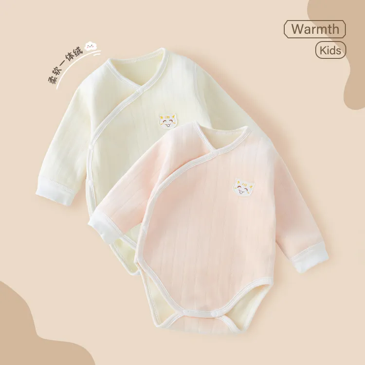 新生婴儿加绒包屁衣春秋冬三角哈衣爬服加厚初生宝宝护肚连体哈衣