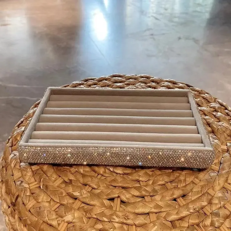 轻奢镶钻绒布大容量首饰项链戒指耳环手镯各类饰品收纳盒饰品盒