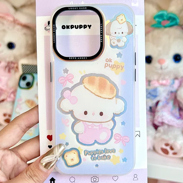 OKPUPPY甜甜甜点小狗紫手机壳适用iPhone15Promax荣耀华为p70oppo