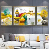 《石来运转》客厅三联立体挂墙晶瓷镶钻画现代简约轻奢质感KT15