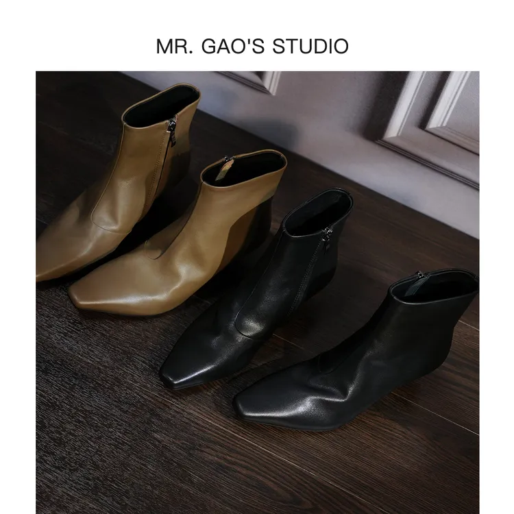 MR.GAO/高老板轻奢小众法式小猫跟时尚短靴小方头气质款时装/女靴